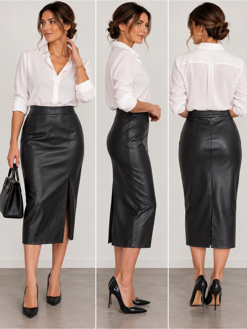 RW&CO. Black Faux Leather Pencil Midi Skirt Size 8